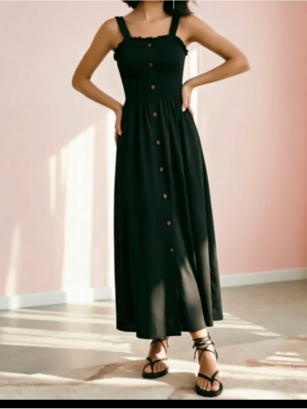 Black Button-Front Sleeveless Maxi Dress